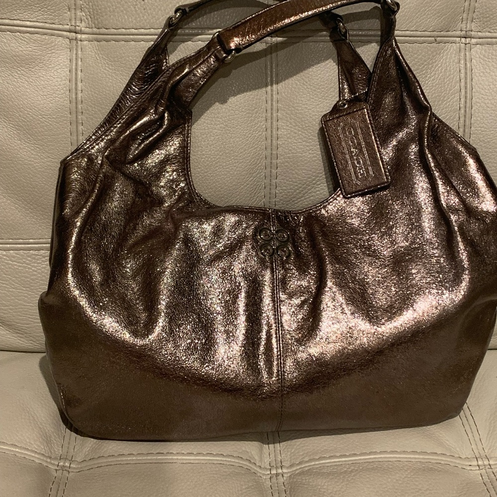 Coach Julia Hobo Metallic Gunmetal comes w/Clutch
